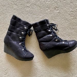 Bamboo Sparkly Suede Platform Wedge Combat Boots